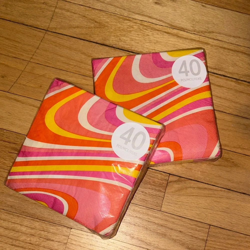 Retro Swirl Party Napkins - Pink, Orange, Yellow & Cream (2 PK Bundle)